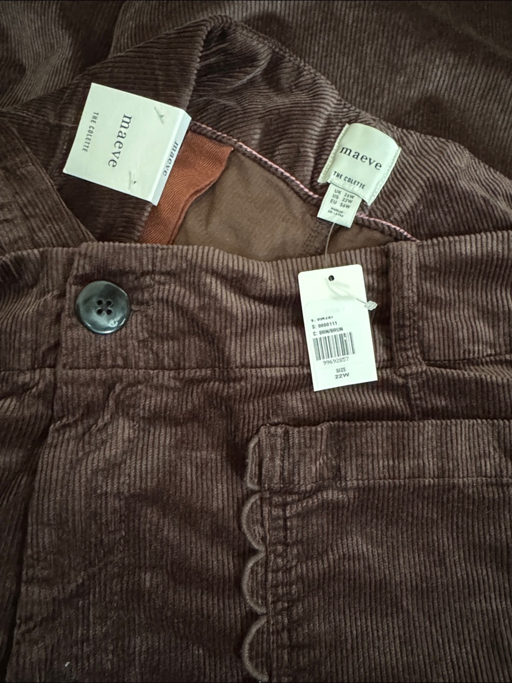 NWT Size 22W-The Colette Crop Wide-Leg Trousers Corduroy Scallop Pocket (US$148) - Picture 16 of 16